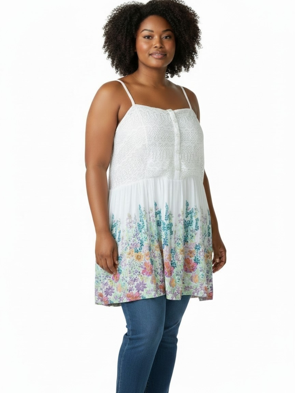 Torrid White Lace And Floral Sleeveless Tunic Romantic Size 5X